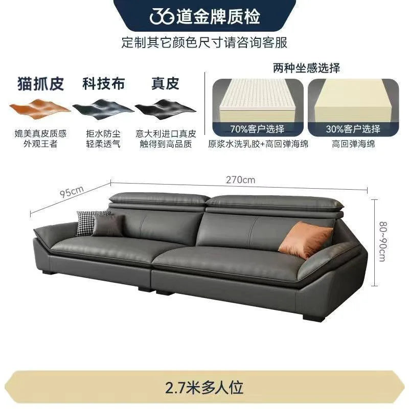 Italian minimalist leather sofa, new living room size apartment, concubine corner combination design