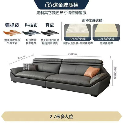 Italian minimalist leather sofa, new living room size apartment, concubine corner combination design