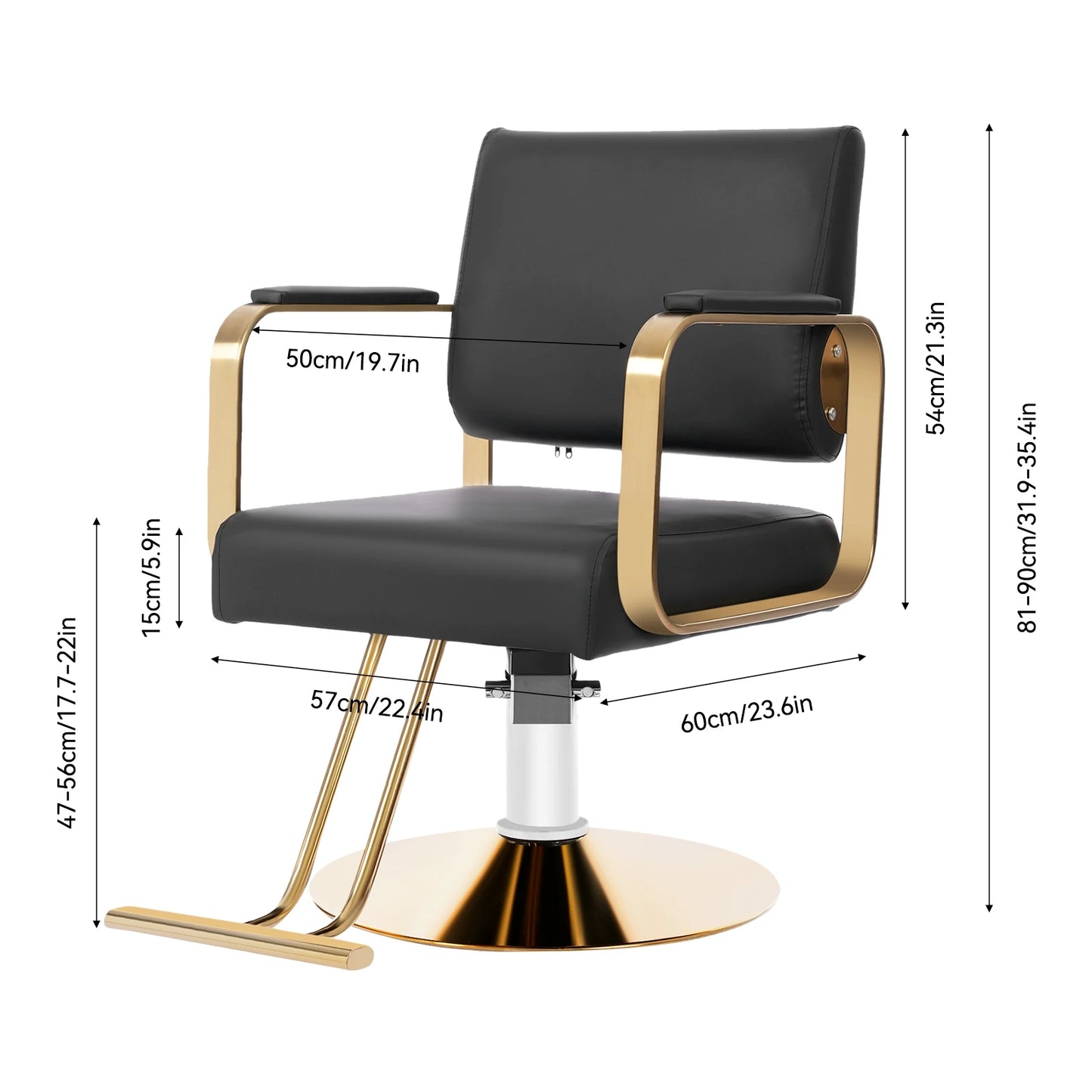 360-Degree Rotating Chair In The Hair Salon 440.92lbs Load 31.9-35.4in Height Black Golden Suitable For Salons Barber Shops Spas