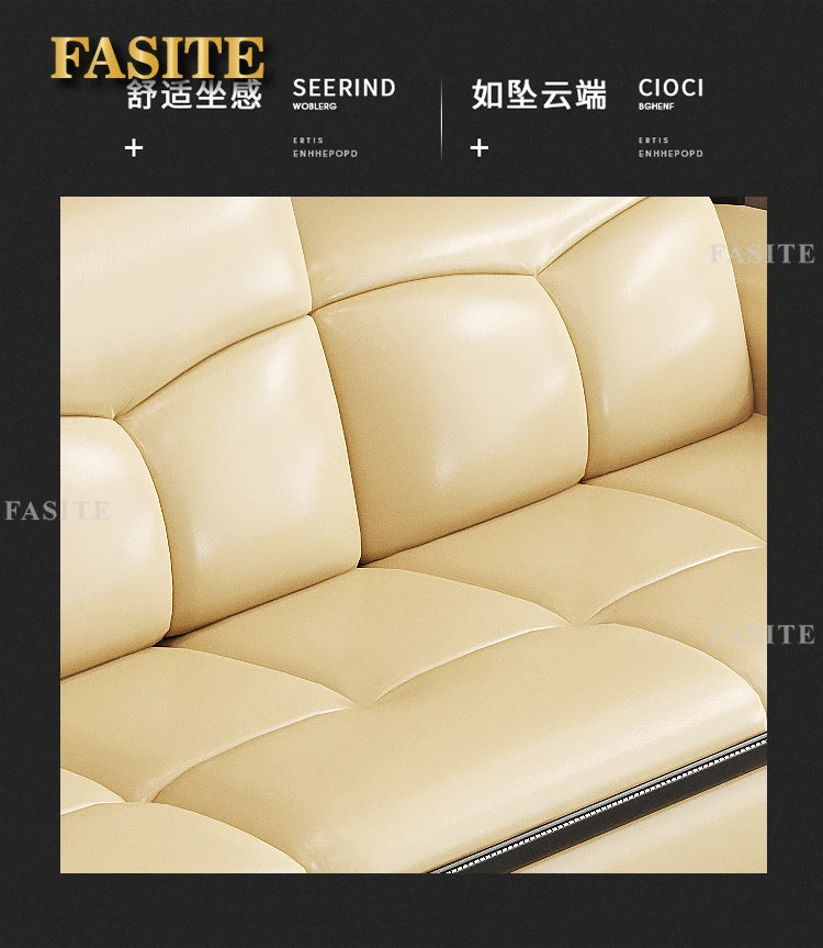Smart Leather Sofa Massage for Left and Right Noblewomen, Cowhide Solid Wood Living Room Corner Small Unit