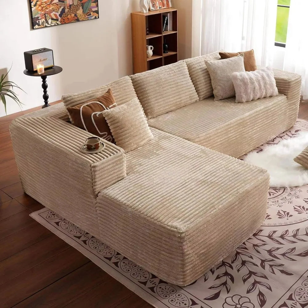 Modern Luxury Velvet L-shaped Compression Sofa Bed Set, Adjustable Function Durable Design, for Living Room Boneless Sofa