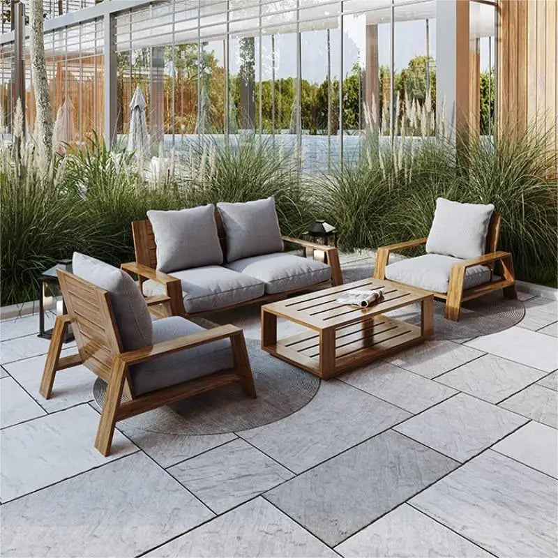 Outdoor Simple Terrace Hotel Villa Patio Solid Teak Sofa Furniture