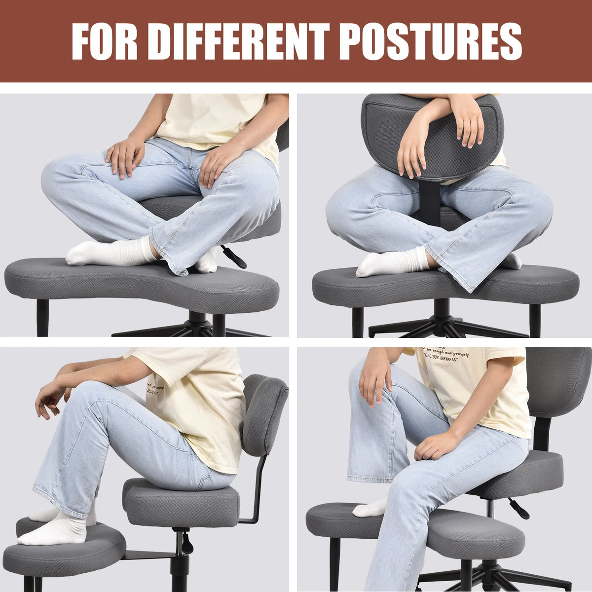 Cross Leg Chair - Meditation Chair with Wheels, ADHD Chair, Height Adjustable Seat, Adjustable Footstool
