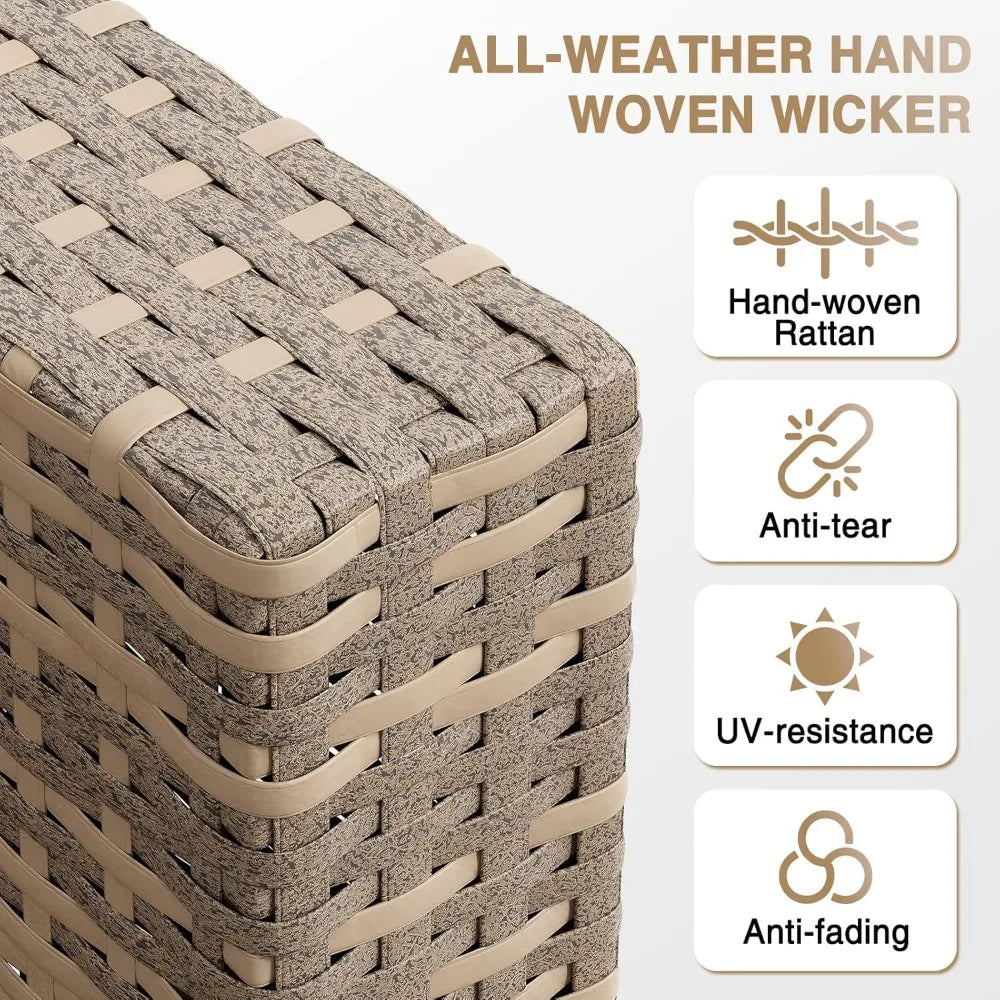 7-piece outdoor patio furniture set with plush cushions - wicker conversation sectional sofa