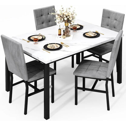 Dining Table Set for 4,Faux Marble Kitchen Table and Chairs of 4, Modern Dining Room Set for 4,Dinner Tabl