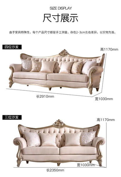 French cream wind solid wood leather living room sofa combination luxury villa sofa high-end luxury