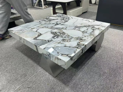 HLZ Modern Minimalist Marble Coffee Table Light Luxury Large and Small Apartment Home Living Room Square Flat Coffee Table