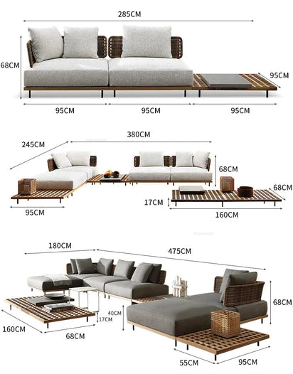 Solid Wood Rattan Sofa Home Leisure Patio Furniture B&B Villa Nordic Sofa Chair Combination Luxury Outdoor Garden Furniture Sets