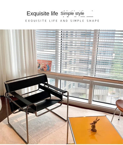 MOMO Chair Lazy Sofa Scandinavian Saddle Leather Single Chair Stainless Steel Leisure Single Sofa Chair Lounge Chair