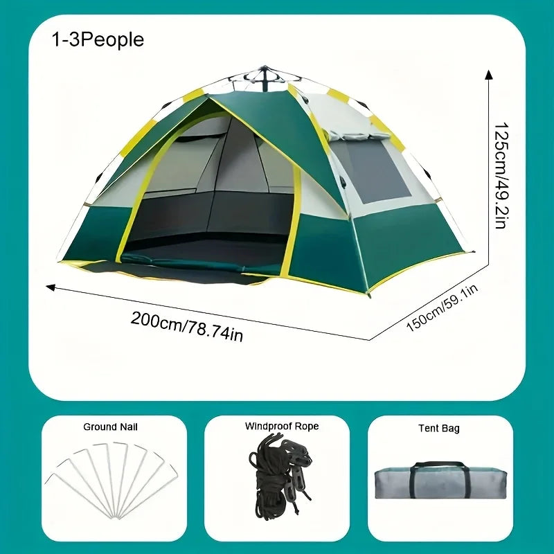 1-3/3-4 Persons Full Season Tent - Automatic Instant Setup Camping Tent - Equipped With Double Doors And Mesh Windows, Windpr