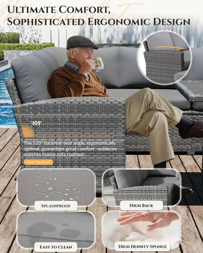 7 Pieces Patio Furniture Set with Waterproof Cover, Outdoor Sectional Sofa Conversation Set, All Weather Wicker, Customized