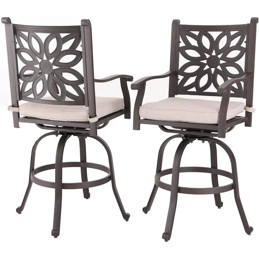 Sophia & William Cast Aluminum Patio Bar Chairs Set of 2, Bar Height Swivel Outdoor Bar Stools Chairs, Counter Height Outdoor Ba