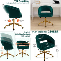 modern velvet swivel desk chair with adjustable height and metal base for home office and vanity use