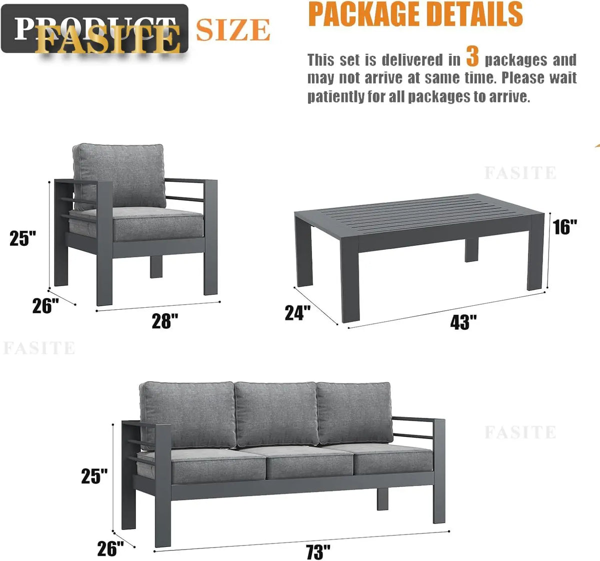 5 Pieces Modern Aluminum Patio Furniture