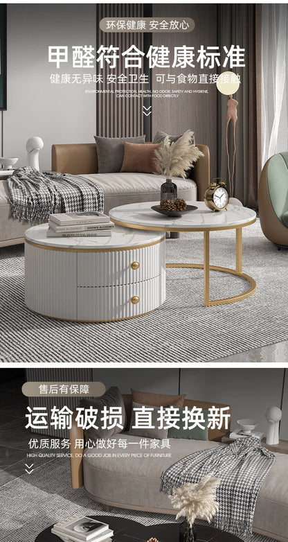 Rock slab coffee table round light luxury TV cabinet combination living room household marble size round