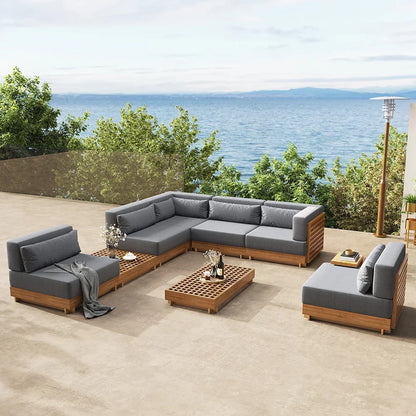 Sunway Factory Customization Teak Outdoor Sofa Garden  Furniture Outdoor Patio Sectional Waterproof Sofa Set with Coffee Table