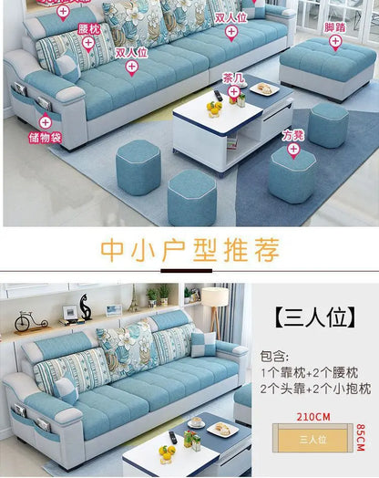 Fully Furnished Living Room Modern Fabric Sofa 3-Seater Removable Washable Cotton Linen Apartment Size