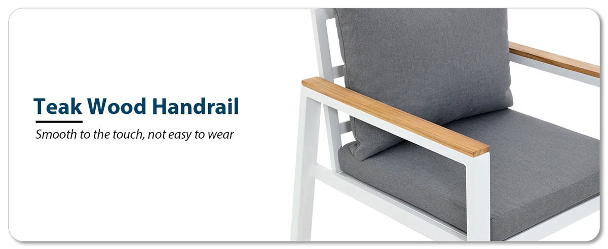 Patio Furniture Set 5 Pieces with Teak Coffee Table & Cushion, Outdoor Patio Furniture Sectional Patio Sofa