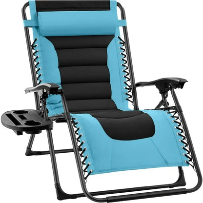 v Oversized Padded Zero Gravity Chair, Folding Outdoor Patio Recliner, XL Anti Gravity Lounger for Backyard w/Headrest, Cup Hold