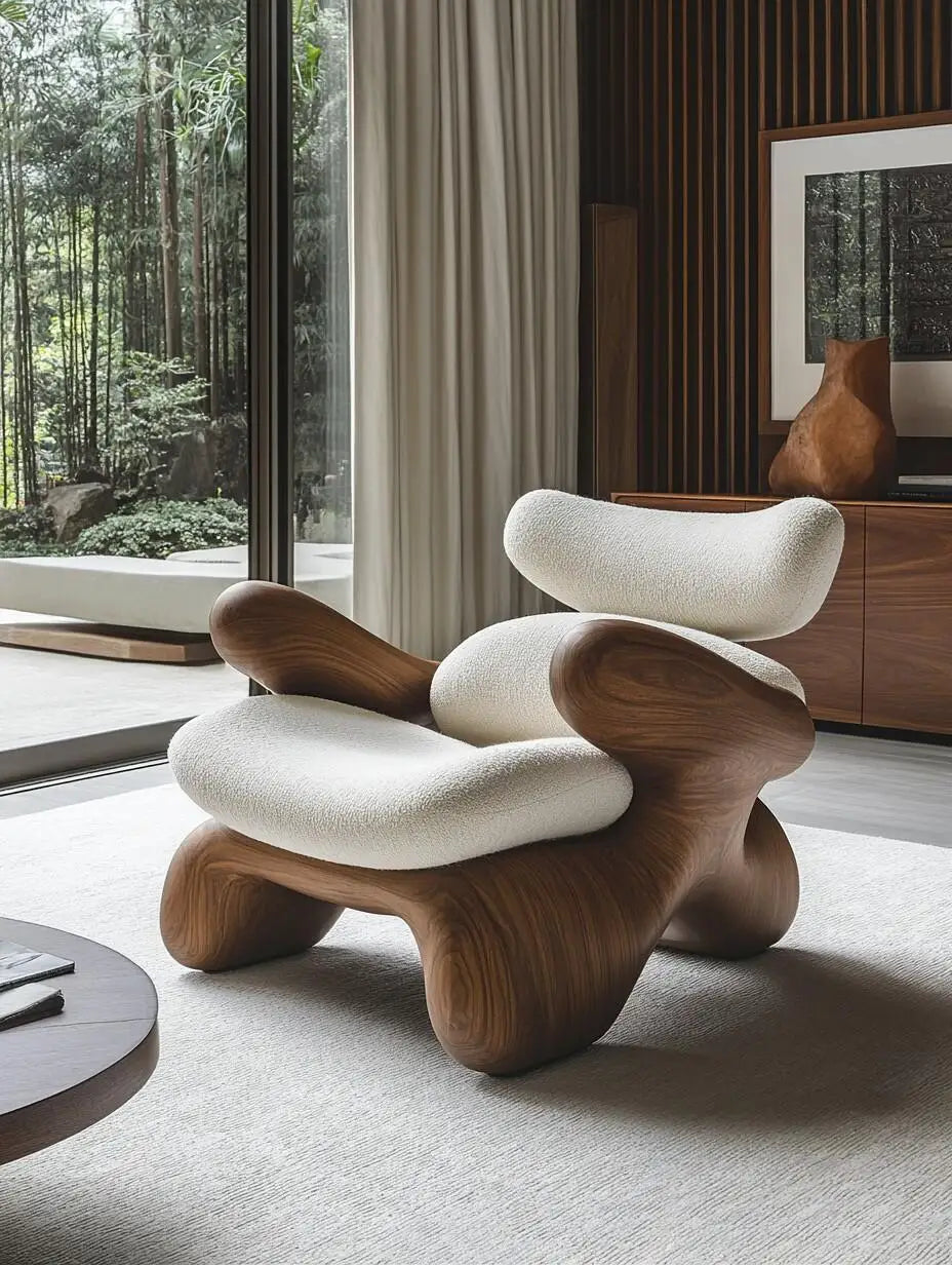 Wind solid wood art soft decoration creative special-shaped single leisure chair designer sofa chair balcony lazy chair