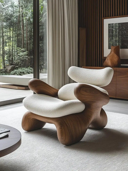 Wind solid wood art soft decoration creative special-shaped single leisure chair designer sofa chair balcony lazy chair