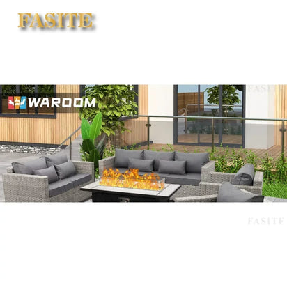 Garden Furniture Set 7 Piece, Patio Couch Sets Chair, PE Rattan Sectional with 45