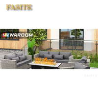 Garden Furniture Set 7 Piece, Patio Couch Sets Chair, PE Rattan Sectional with 45" Fire Pit Table, Garden Furniture Set