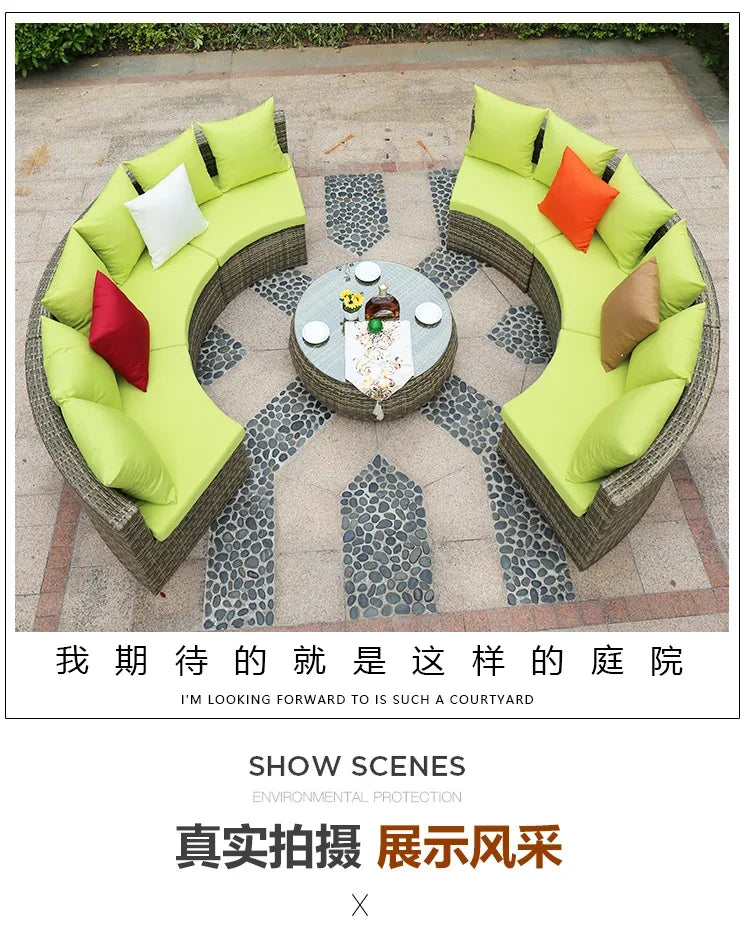 Combination leisure villa, semi-circular rattan sofa outdoor hotel curved living room sofa