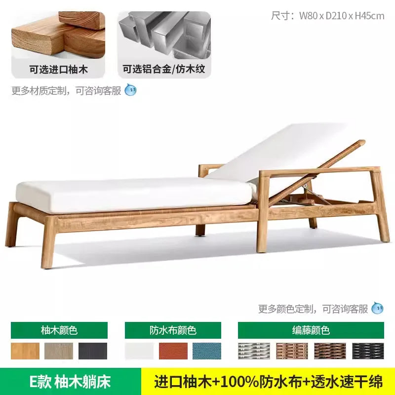 YFY Outdoor Recliner Villa Courtyard Waterproof Sunproof Hotel Resort Pool Outdoor Terrace Anti-corrosion Wood Reclining Bed