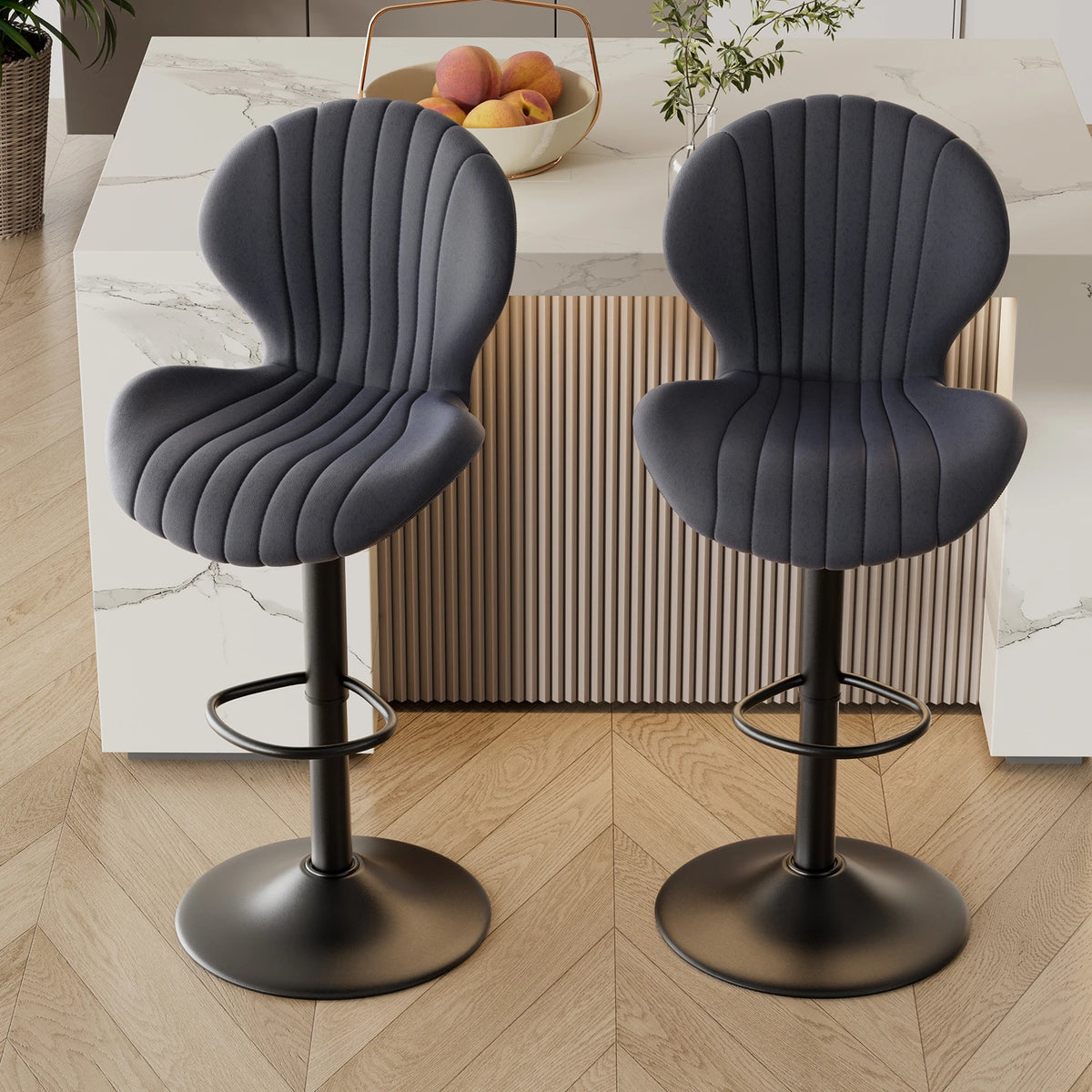 2pcs Bar Chair, 360° Rotating, Adjustable Height, Artificial Leather Upholstered With Backrest, Suitable For Dining Room