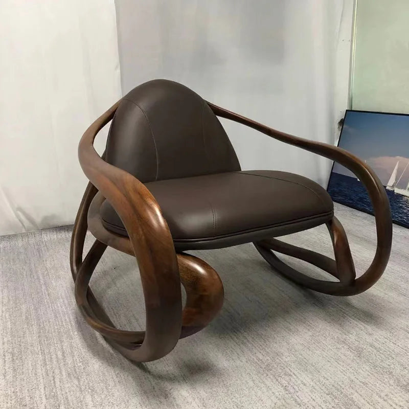 Nordic modern walnut, sofa chair, living room model house light luxury, special-shaped leisure single, fiberglass rocking chair