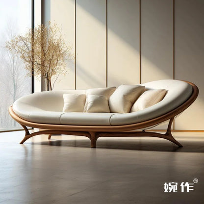 Washable White Nordic Sofa Wood Adults Reclining Lounge Double Chaise Couch Living Room Bedroom Lazy Divano Letto Furniture