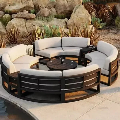 Outdoor Waterproof Sun Protection Garden Sofas Curved Outdoor Sofa Aluminum Alloy Courtyard Villa Reception Sofa Coffee Table EE
