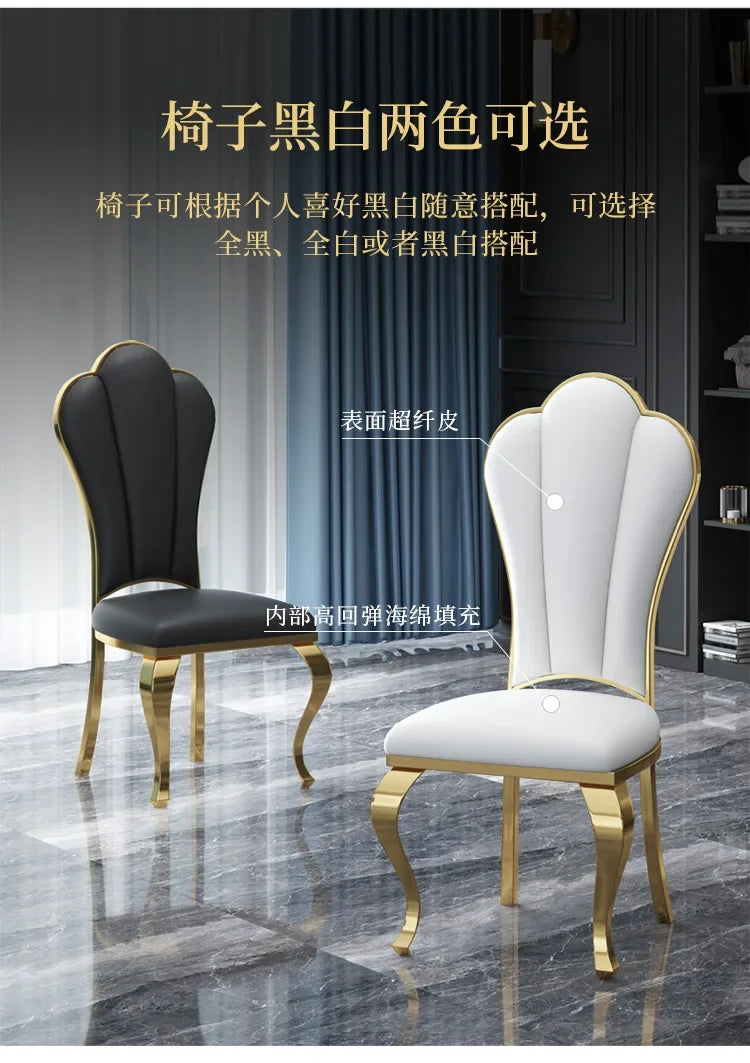 Modern simple stainless steel luxury hotel dining chair high-end soft bag white leather back chair fashionable home dining chair