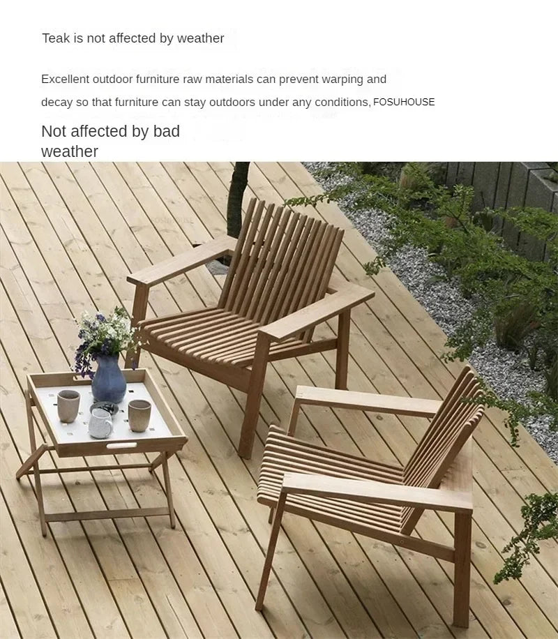 Solid Wood Sofa Set Luxury Teak Outdoor Sofas Designer Creative Open-air Patio Lounge Chair
