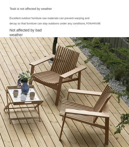 Solid Wood Sofa Set Luxury Teak Outdoor Sofas Designer Creative Open-air Patio Lounge Chair