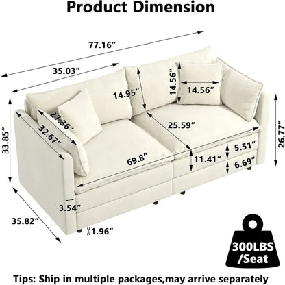 77.16 Inch Deep 2-Seater Sofas Comfy Chenille,Modular Sectional Sofa Modern Convertible Loveseat Couch