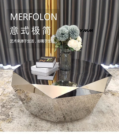 CZ  Steel Diamond-Shaped Coffee Table Modern Fashion Living Room Model Room Sales Office Mirror Titanium Small Coffee Table