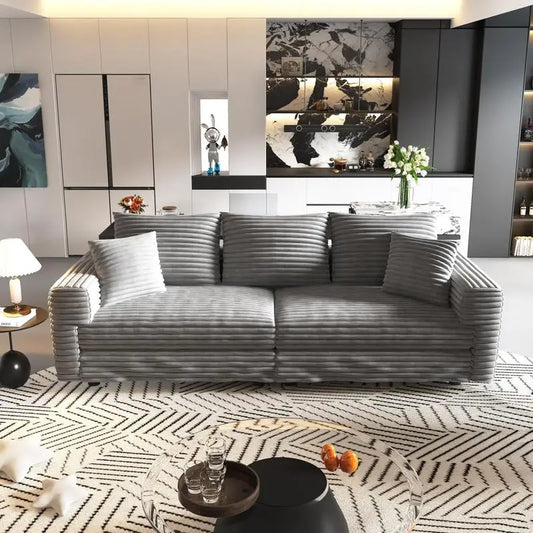 82.7" Plush Corduroy 3-Seat Sofa, Modern Comfy Upholstered Cloud Couch, Deep Seat Lounge Chair with Soft Pillows for Living