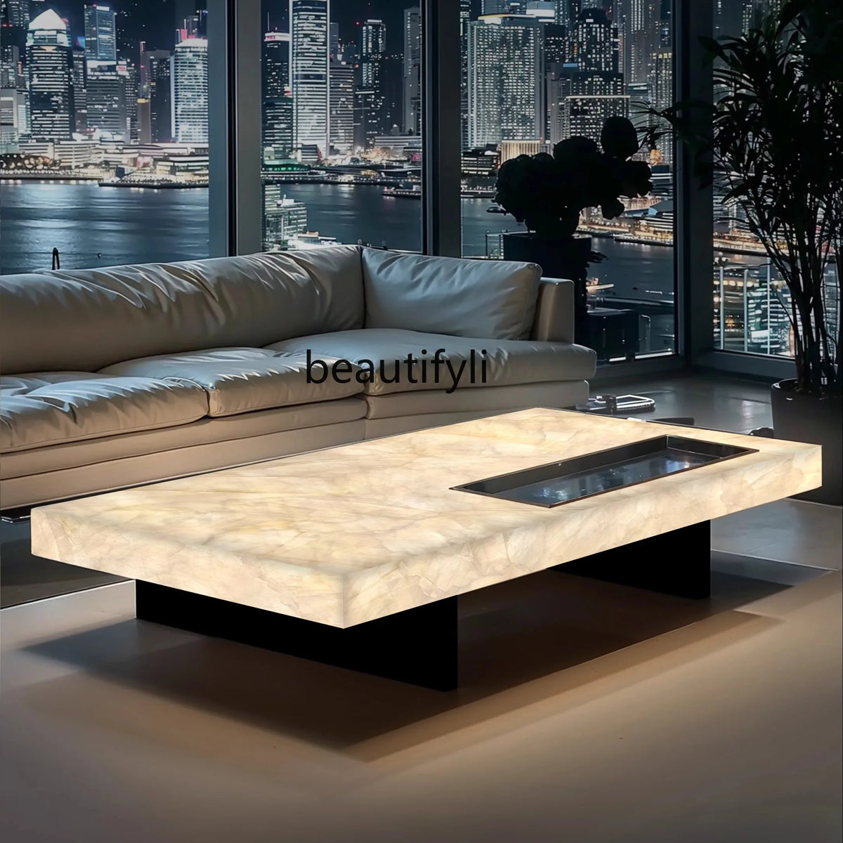 A53 Rectangle living room coffee table luminous jade luxury stone villa marble natural high-grade light luxury