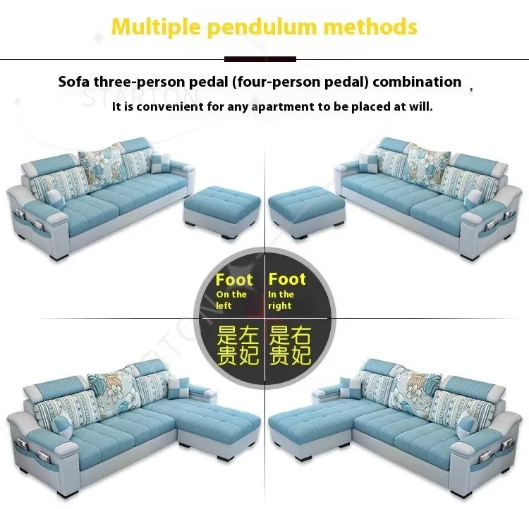 Modern Luxury Three-Seat Home Furniture L-Shape Love Sofa Set with Sponge Filling Fabric Design for Living Room Best Price