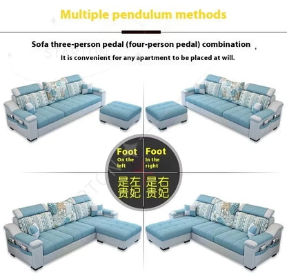Modern Luxury Three-Seat Home Furniture L-Shape Love Sofa Set with Sponge Filling Fabric Design for Living Room Best Price