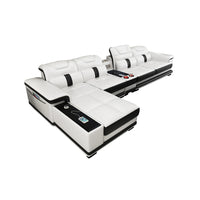 for Modern Living Room Sofas L Shape Corner Italian Genuine Leather Couch with Speake,Radio,USB, Bluetooth, Cup Holder