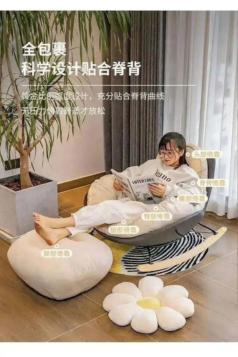 Nordic Sofa Style Single Rocking Chair Lazy Balcony Living Room Bedroom Leisure Can Lie Can Sleep Luxury Eggshell Penguin Chair