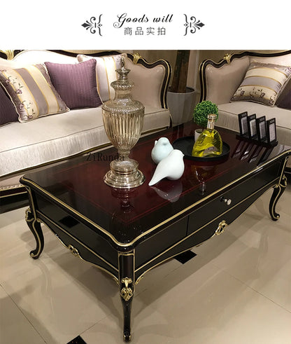 Living room coffee table Luxury solid wood carved living room coffee table side table Ebony color complete furniture