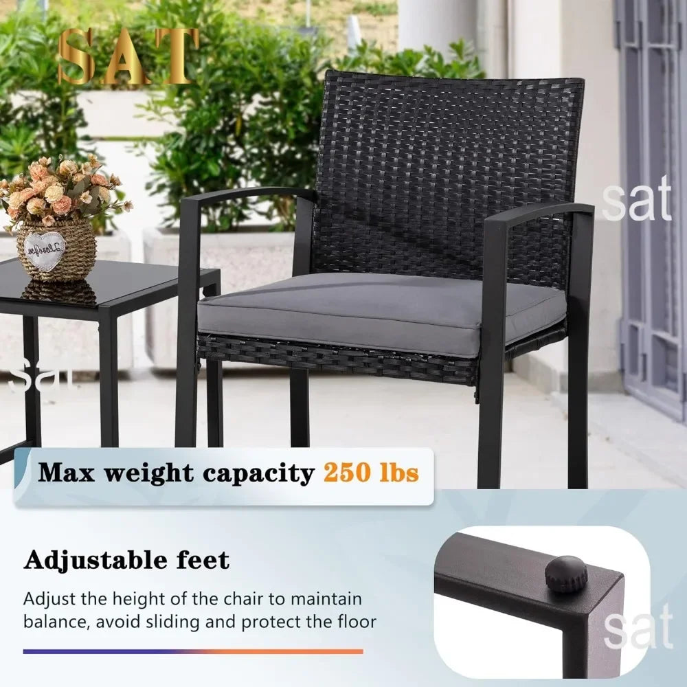 t Outdoor Patio Furniture Set, Modern Wicker Bistro Set, Conversation Rattan Chair of 2 with Coffee Table