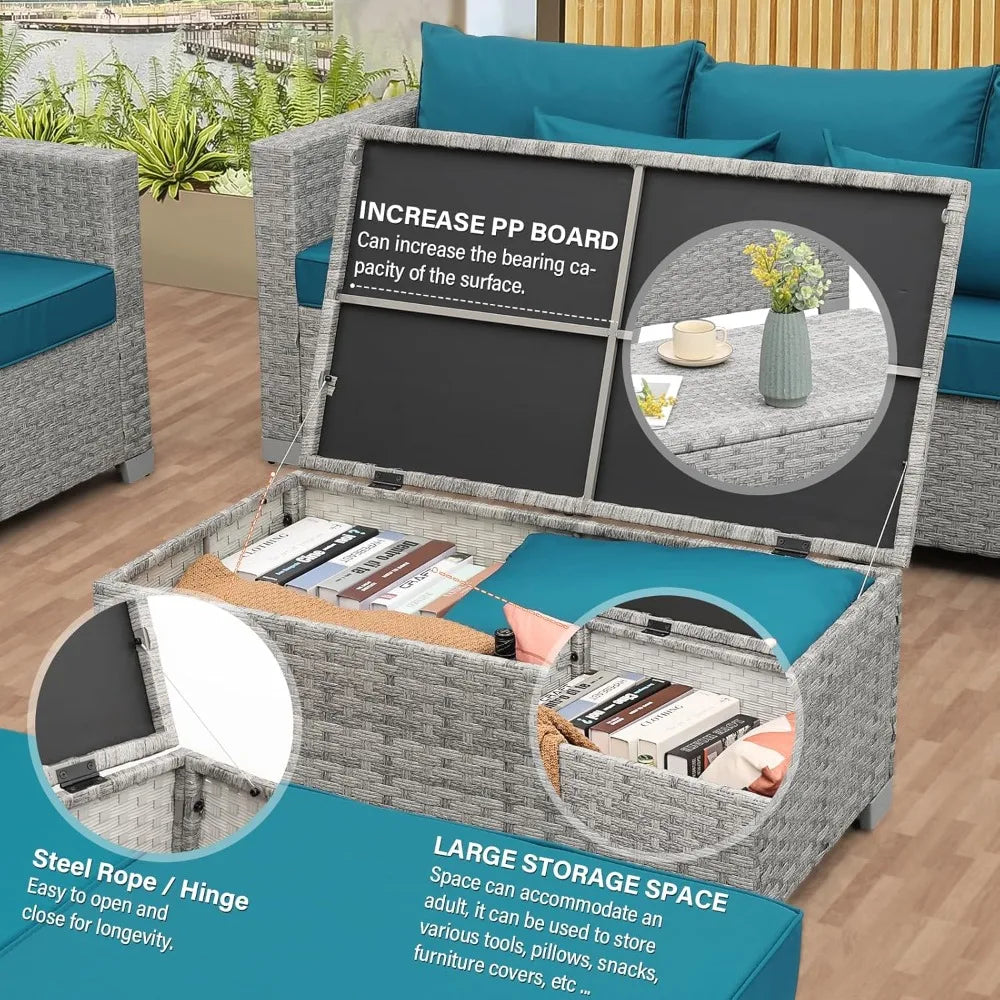 4-Piece Wicker Patio Furniture Set, PE Rattan Sectional Sofa with Storage Table, All-Weather Outdoor Conversation Sets.