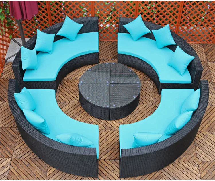 Modern Imitation Rattan Round Sofa Set Outdoor Garden Patio Rattan Woven Sofa Leisure Balcony Rattan Chair Furniture