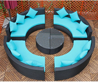 Modern Imitation Rattan Round Sofa Set Outdoor Garden Patio Rattan Woven Sofa Leisure Balcony Rattan Chair Furniture