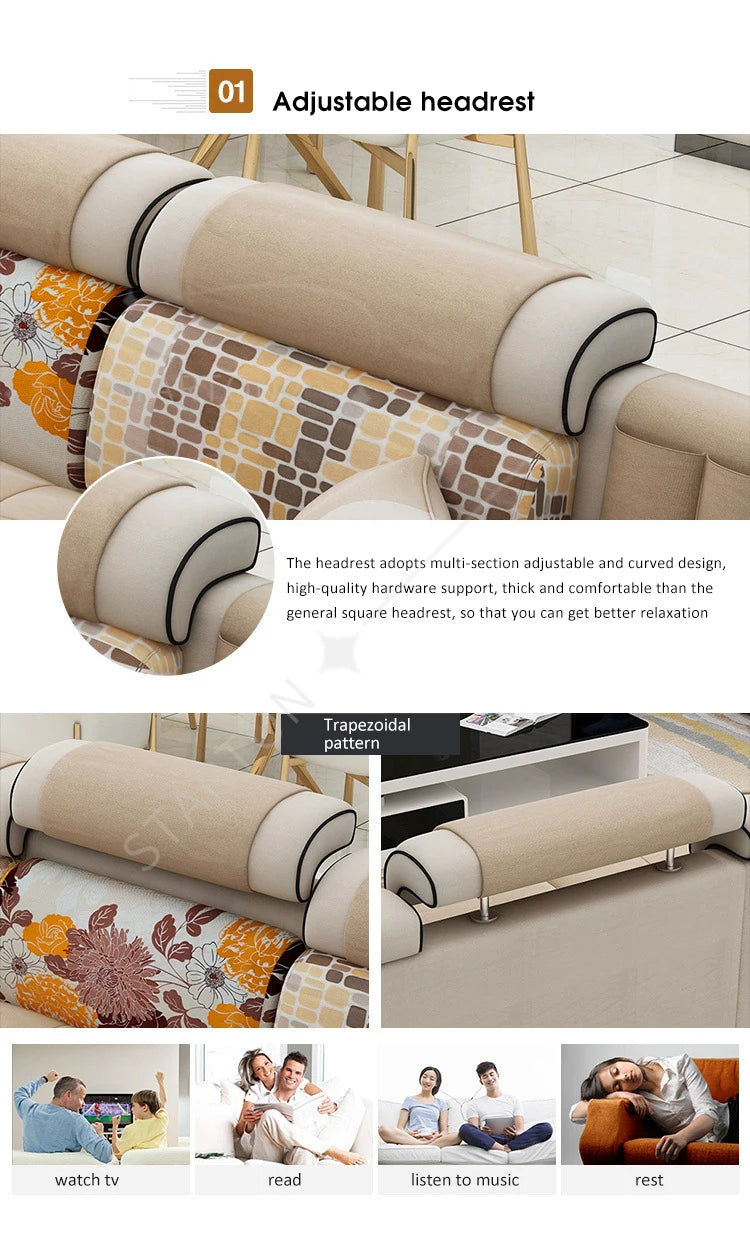 Modern Living Room Lounge 7 Seater U Shaped Sofa Set Furniture L Shape Sectional Couch Luxury Microfiber Fabric Modular Sofa